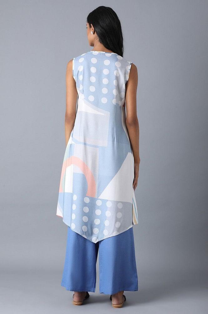 Blue Asymetric Stripe kurta - wforwoman