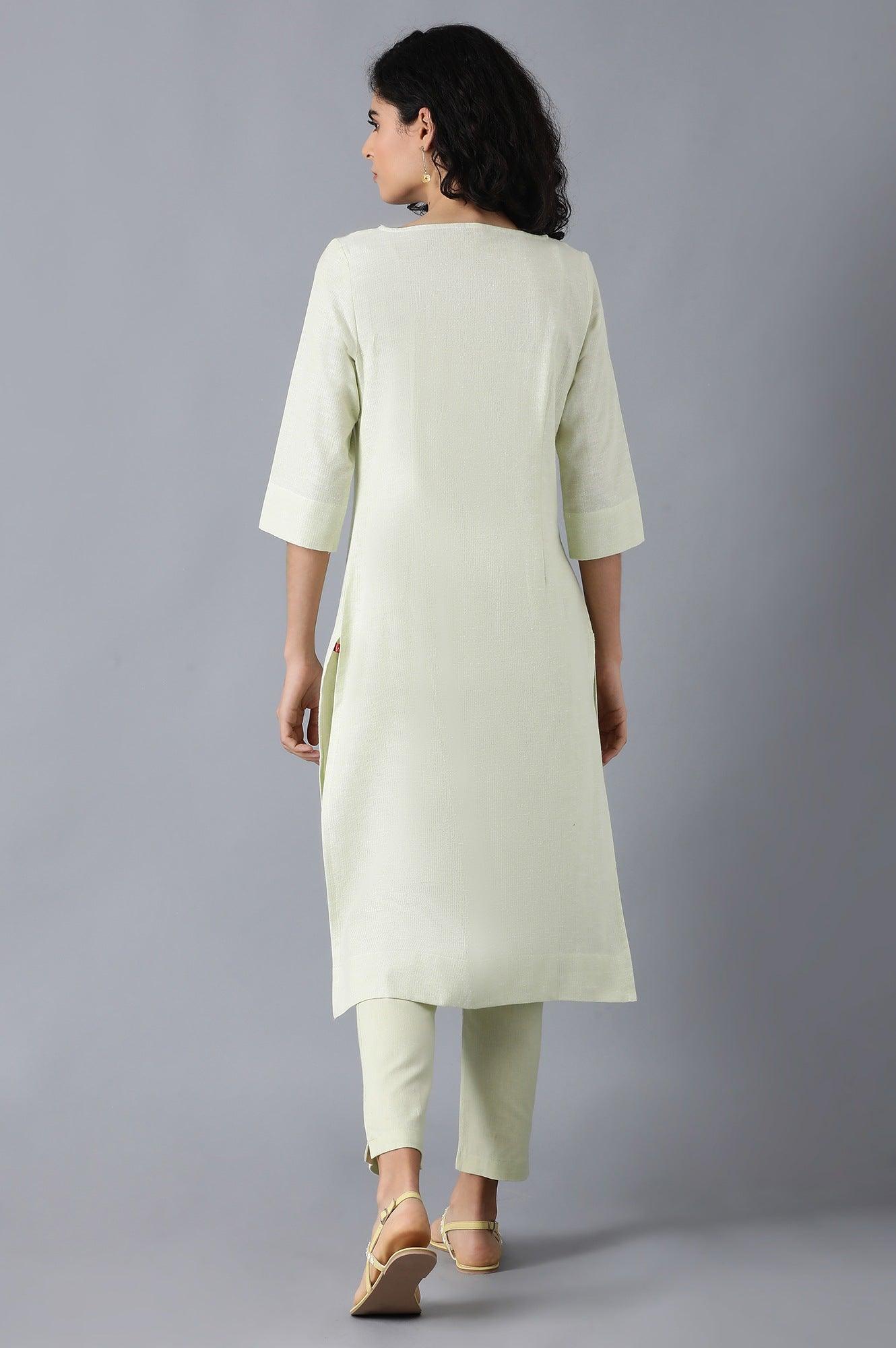 Green Round Neck Classic kurta - wforwoman