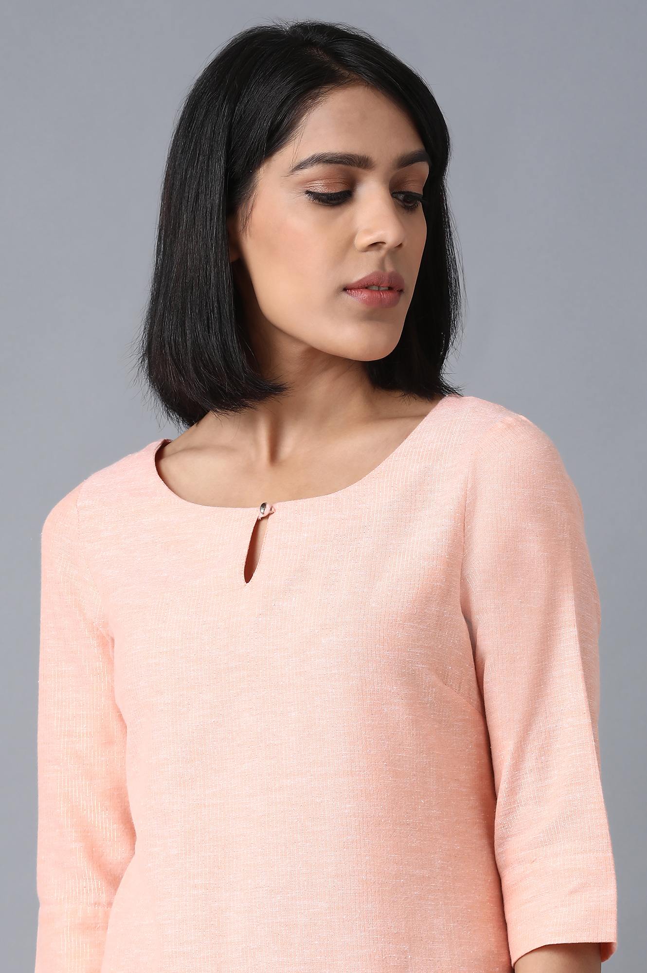 Orange Round Neck Solid kurta