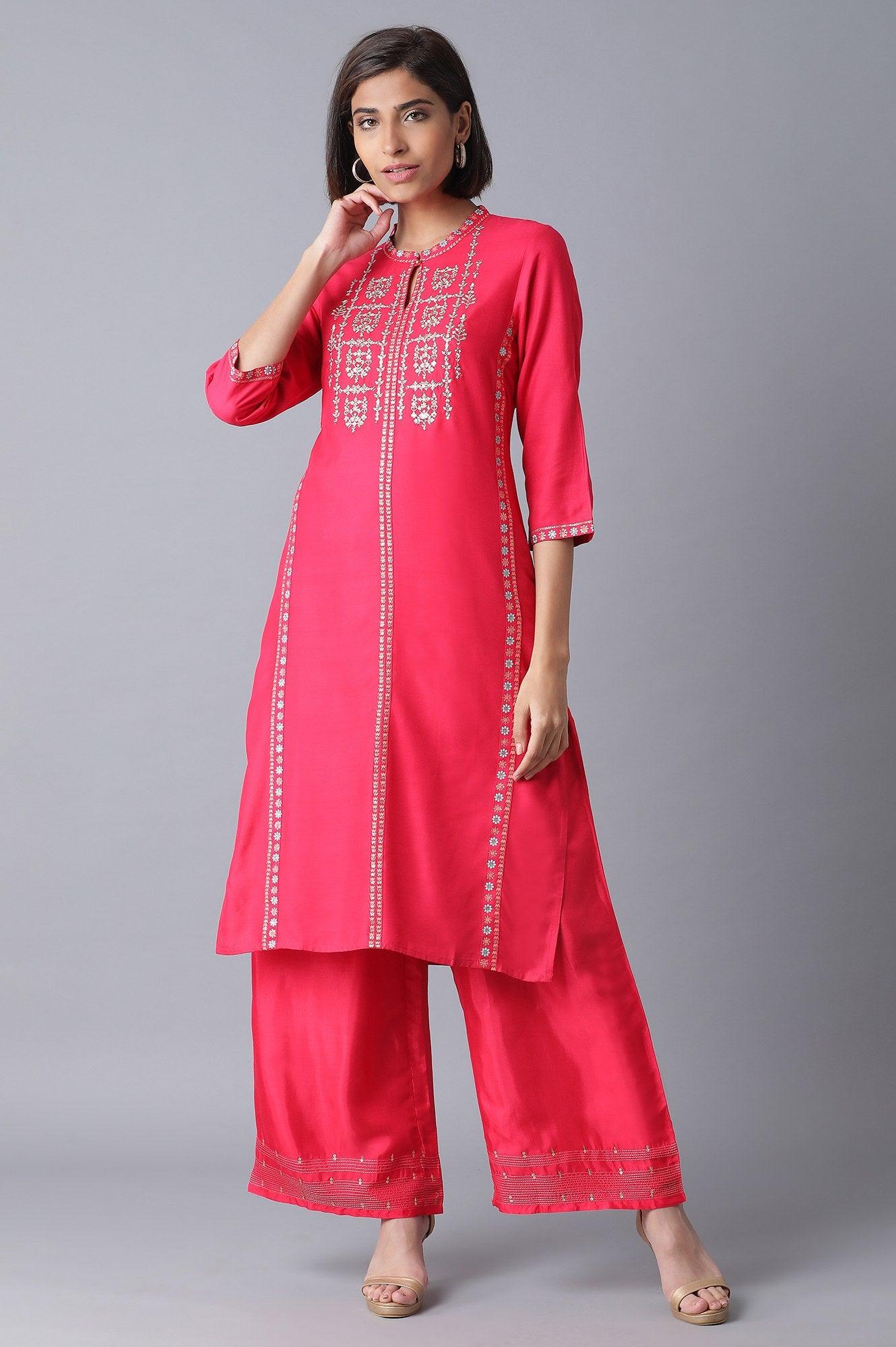 Signature Fuchsia Pink Straight kurta - wforwoman