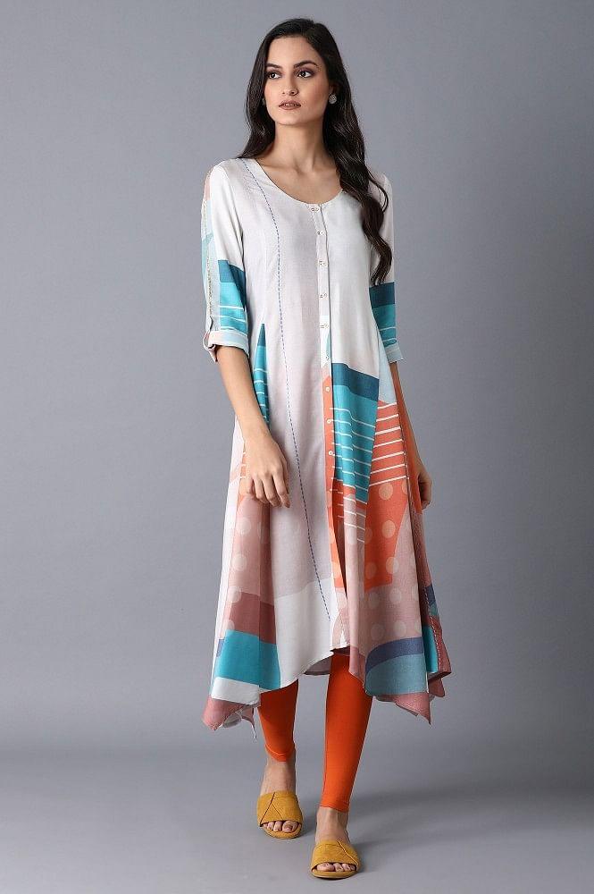 Ecru Abstract Print Dress - wforwoman
