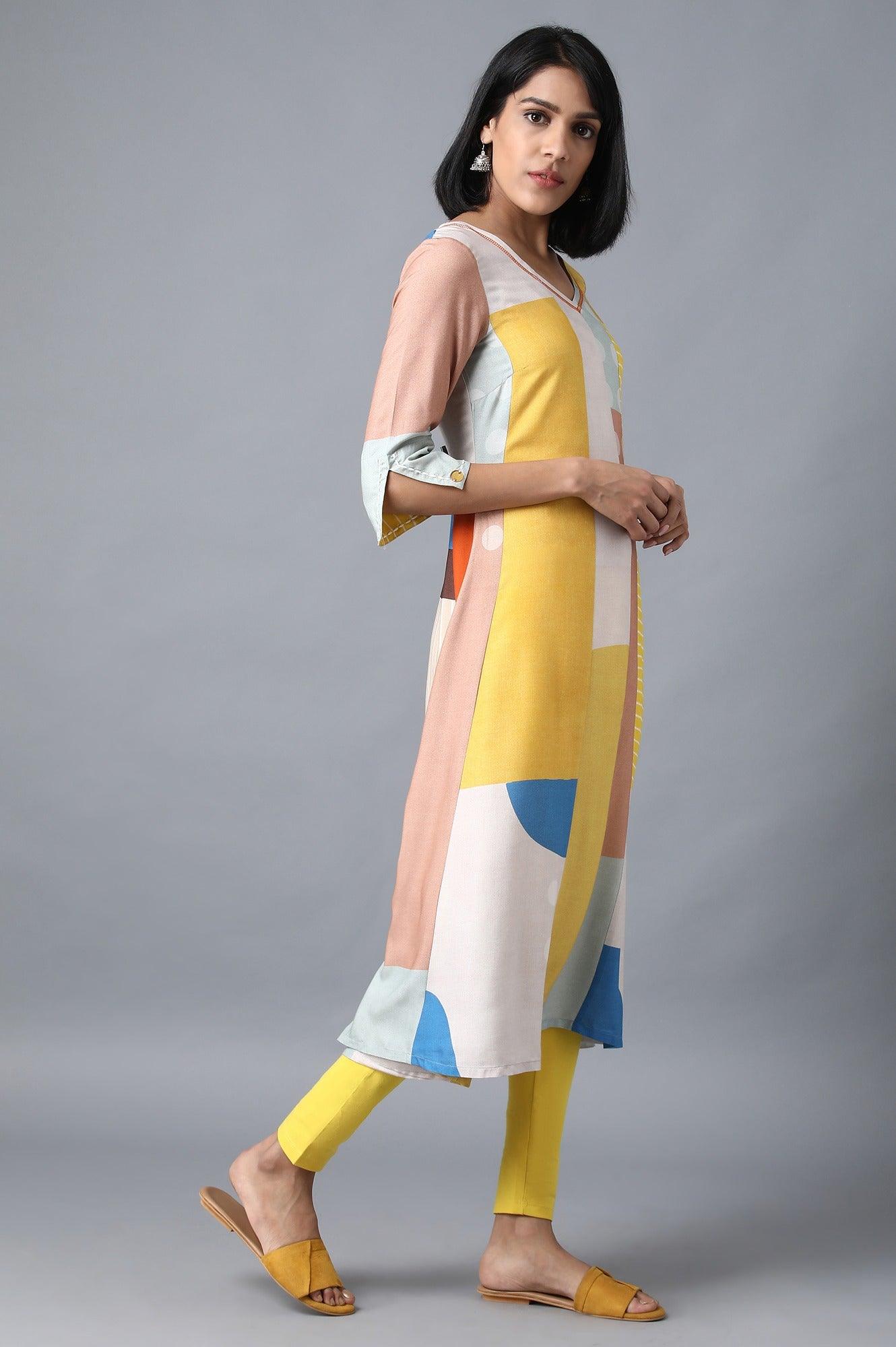 Multicoloured V-Neck Livaeco Dress - wforwoman