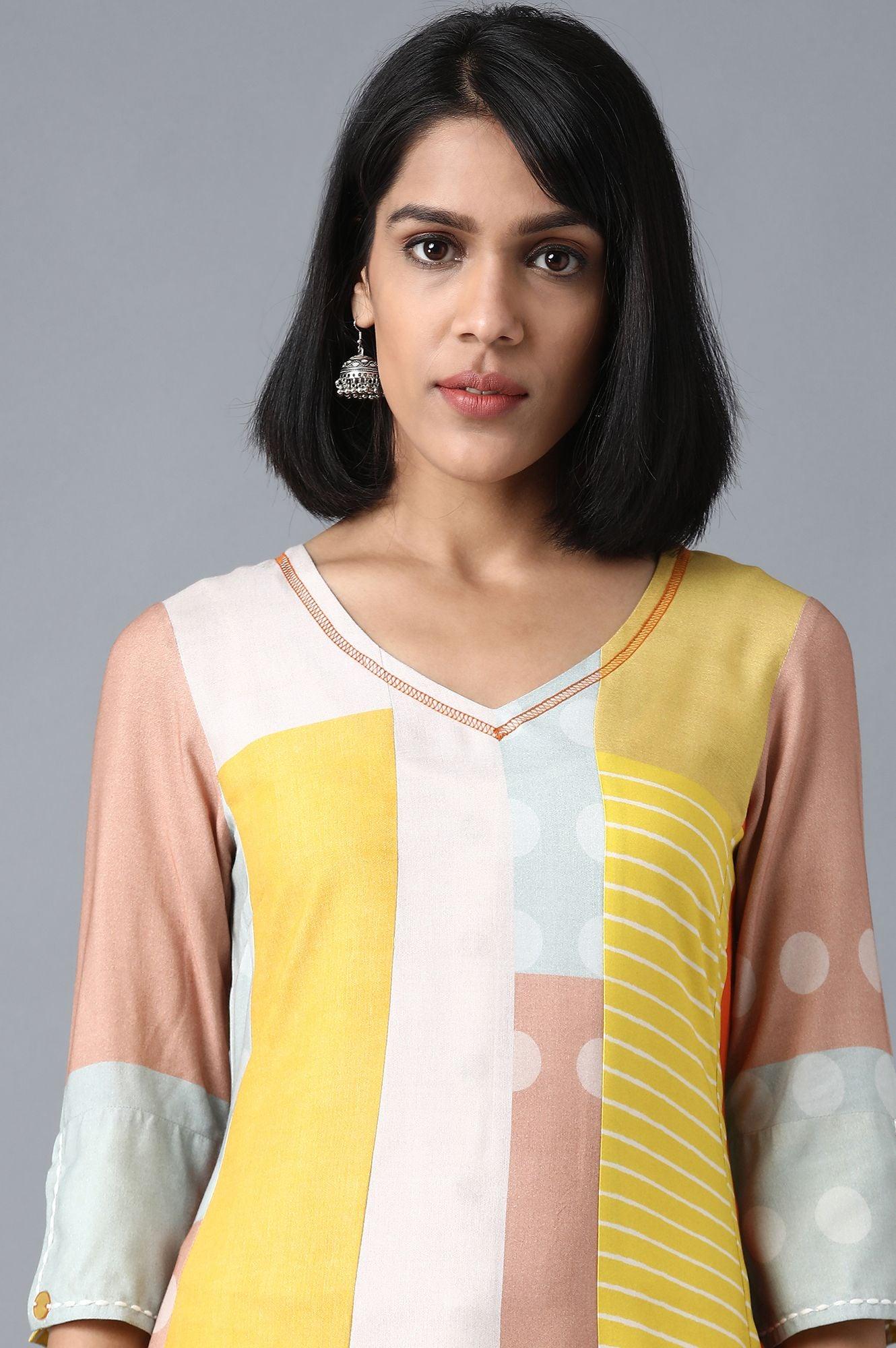 Multicoloured V-Neck Livaeco Dress - wforwoman