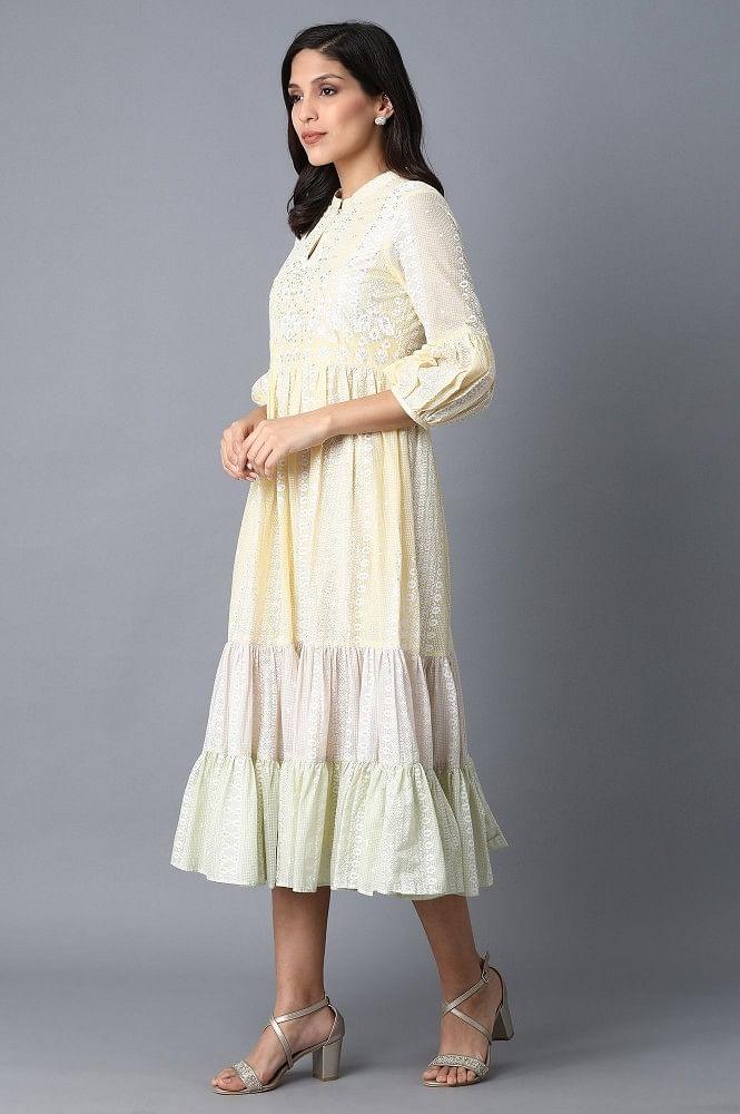 Yellow Tiered Voile Dress - wforwoman