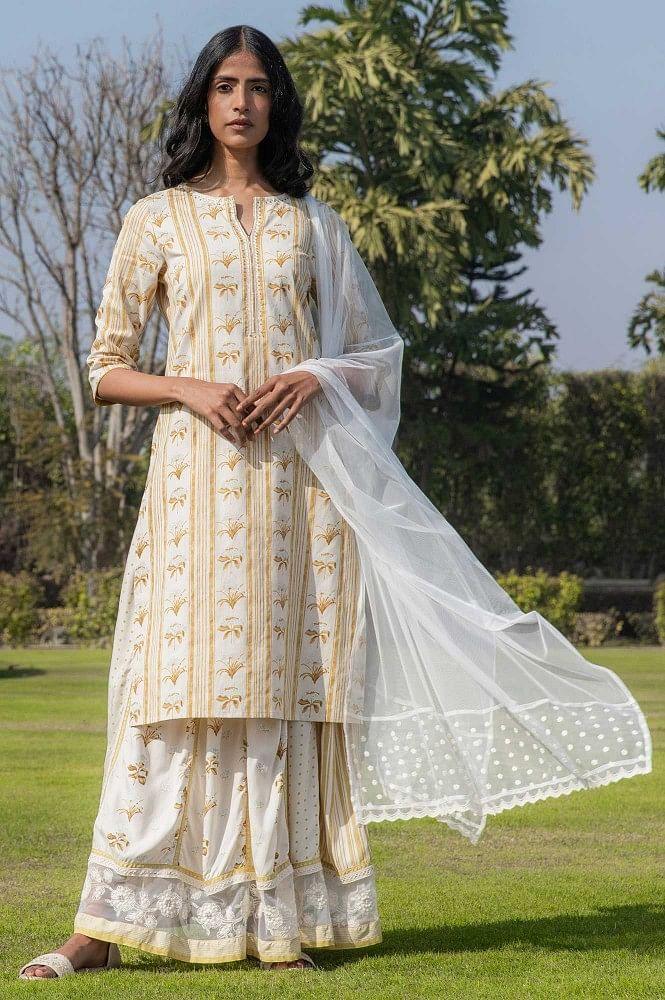 Yellow Booti Print kurta - wforwoman