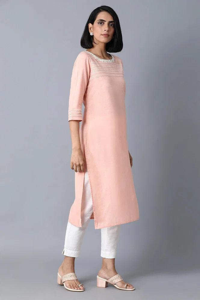 Blush Pink Khadi kurta - wforwoman
