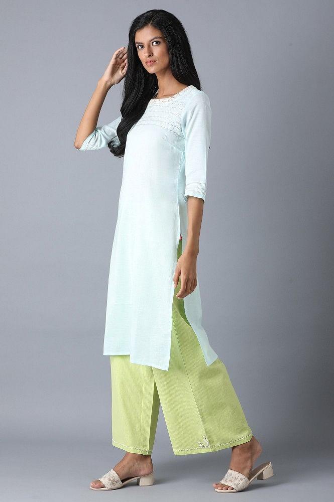 Sky Blue Khadi kurta - wforwoman