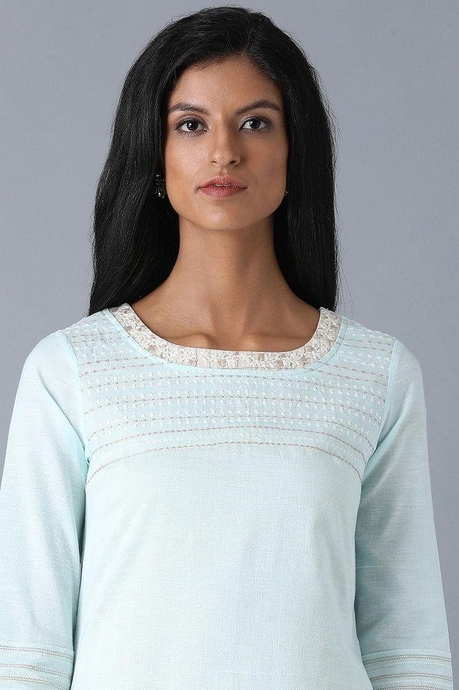 Sky Blue Khadi kurta - wforwoman