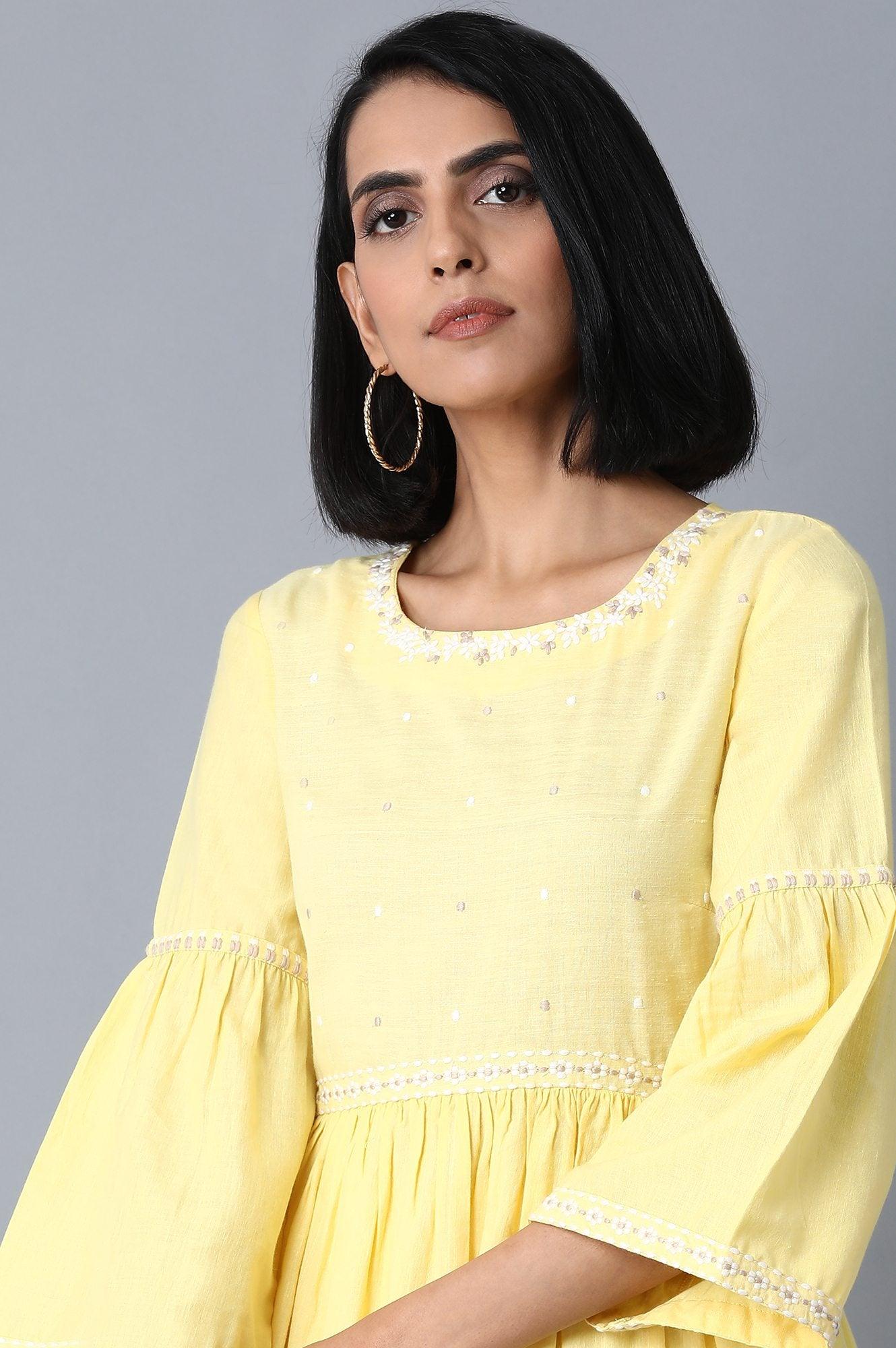 Pale Yellow Gathered Dress - wforwoman
