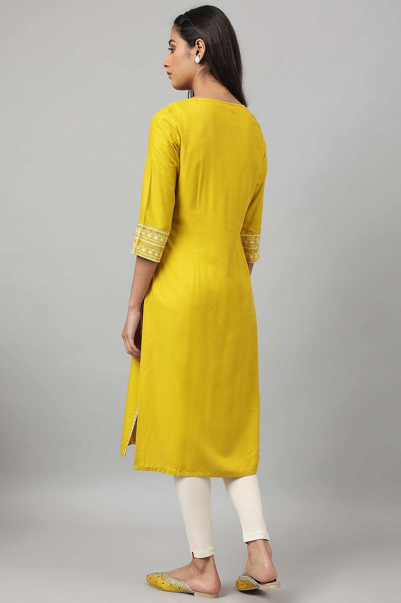 Mustard Yellow Placement kurta - wforwoman