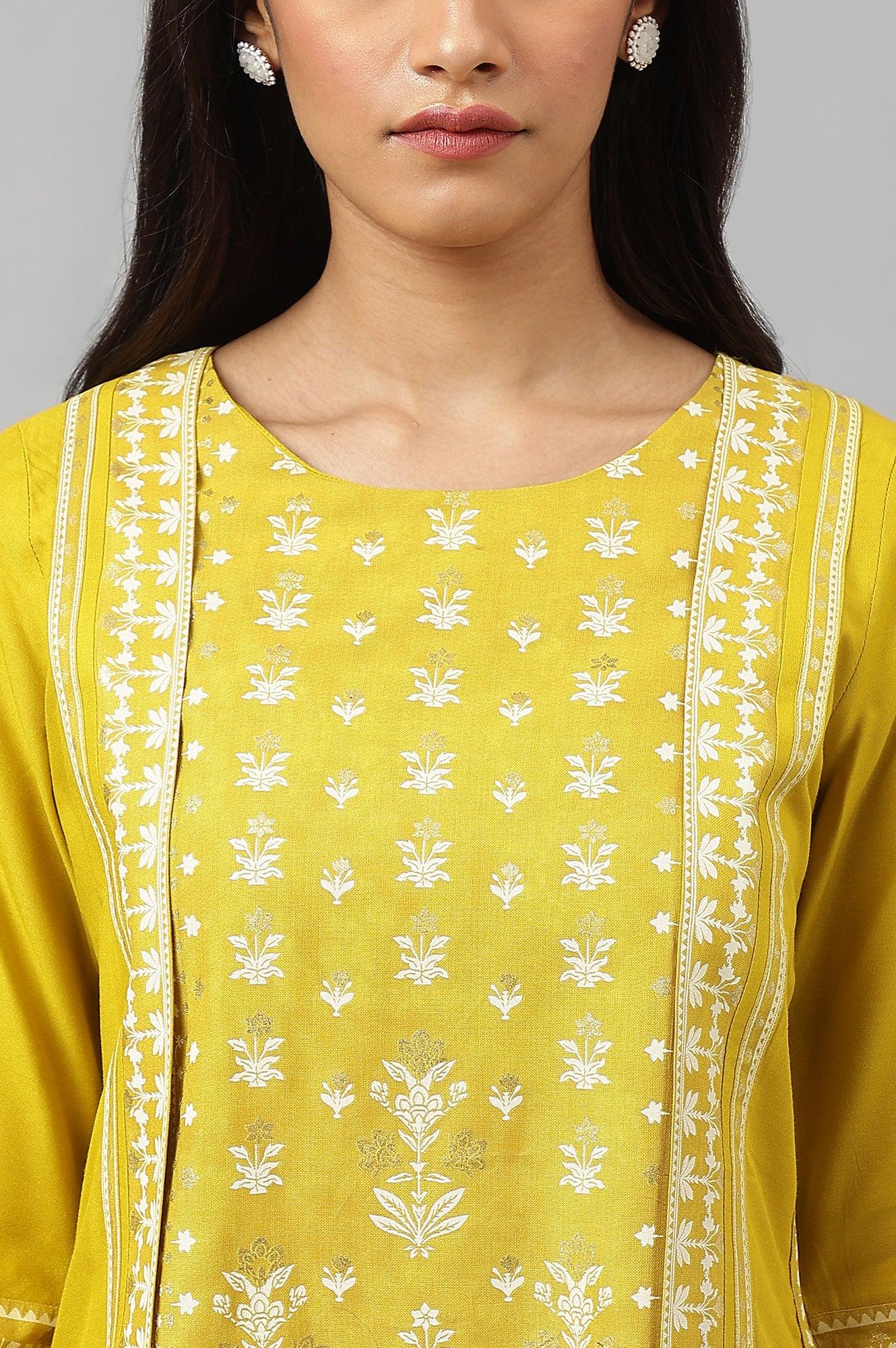 Mustard Yellow Placement kurta - wforwoman