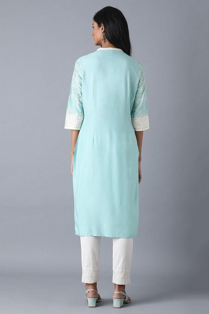 Sky Blue Straight Printed kurta - wforwoman