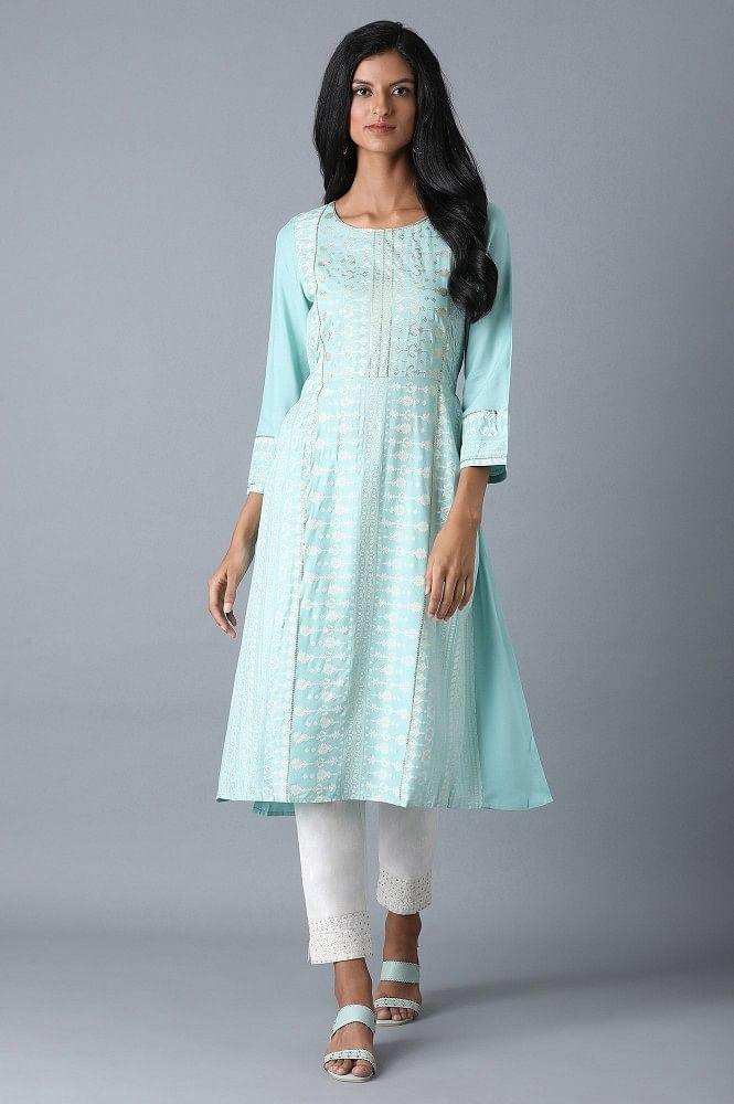 Mint Blue A-line kurta - wforwoman