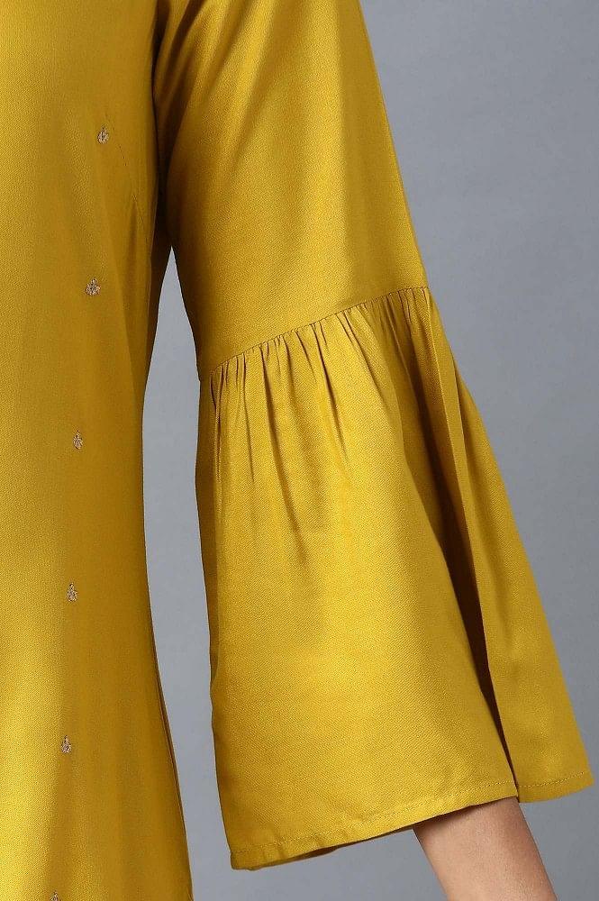 Yellow Round Neck Embellished kurta - wforwoman