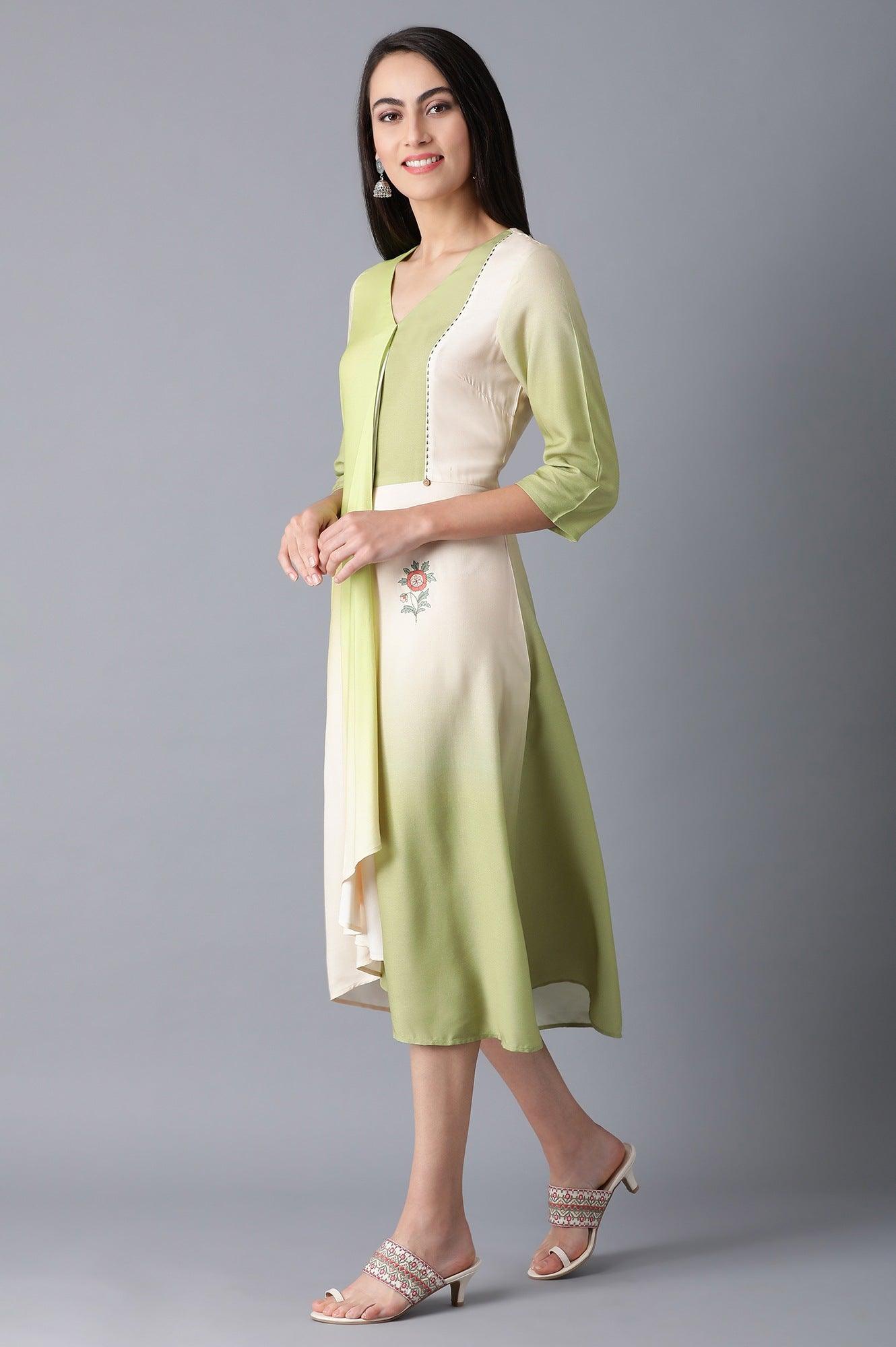 Green V-Neck Ombre Dress - wforwoman
