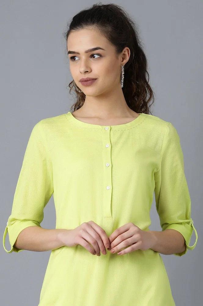 Yellow Round Neck Solid kurta - wforwoman
