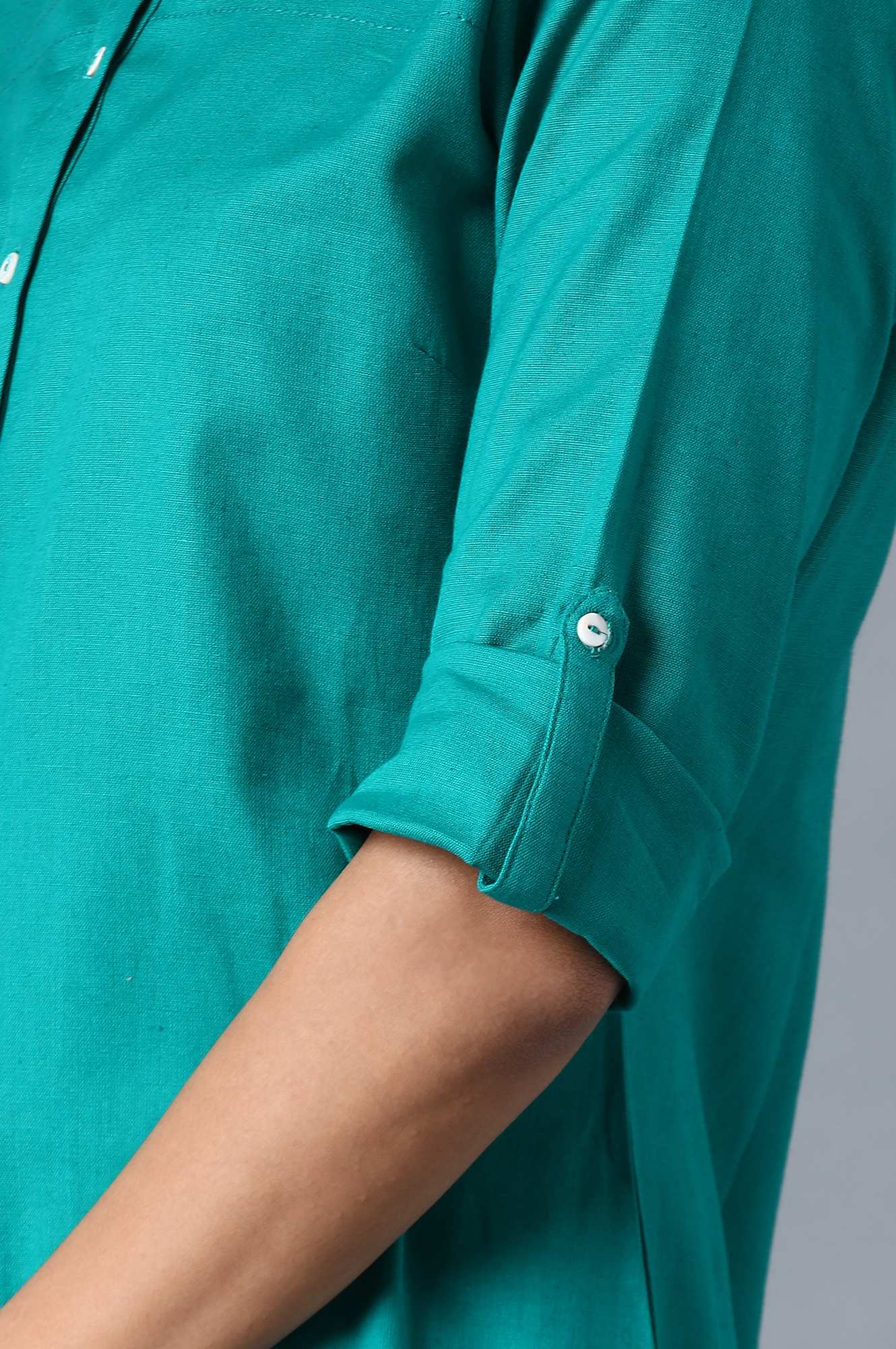 Green Round Neck Solid kurta