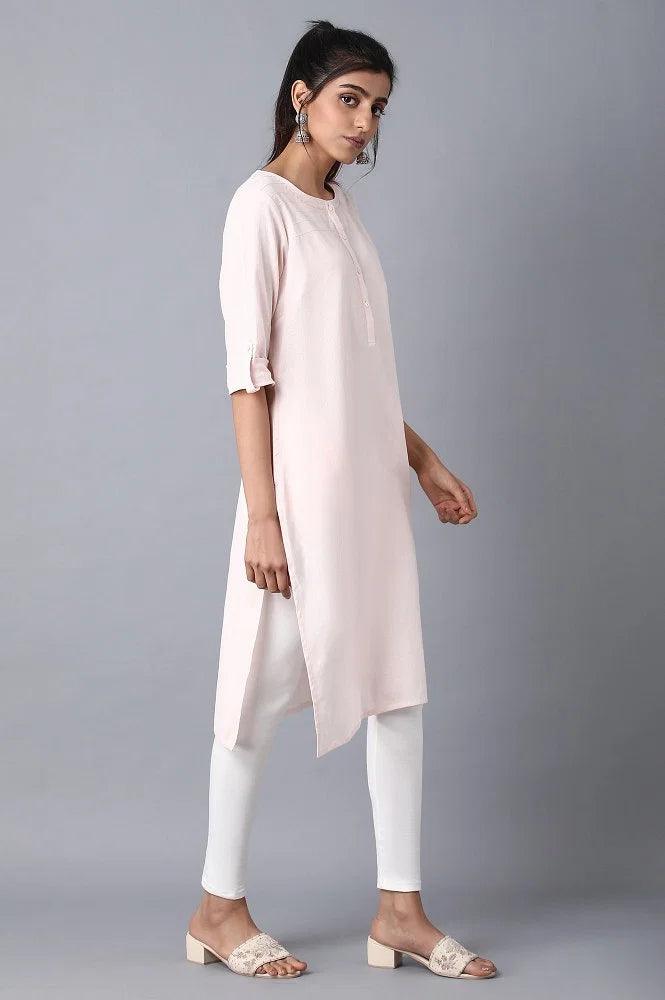 Pink Round Neck Solid kurta - wforwoman