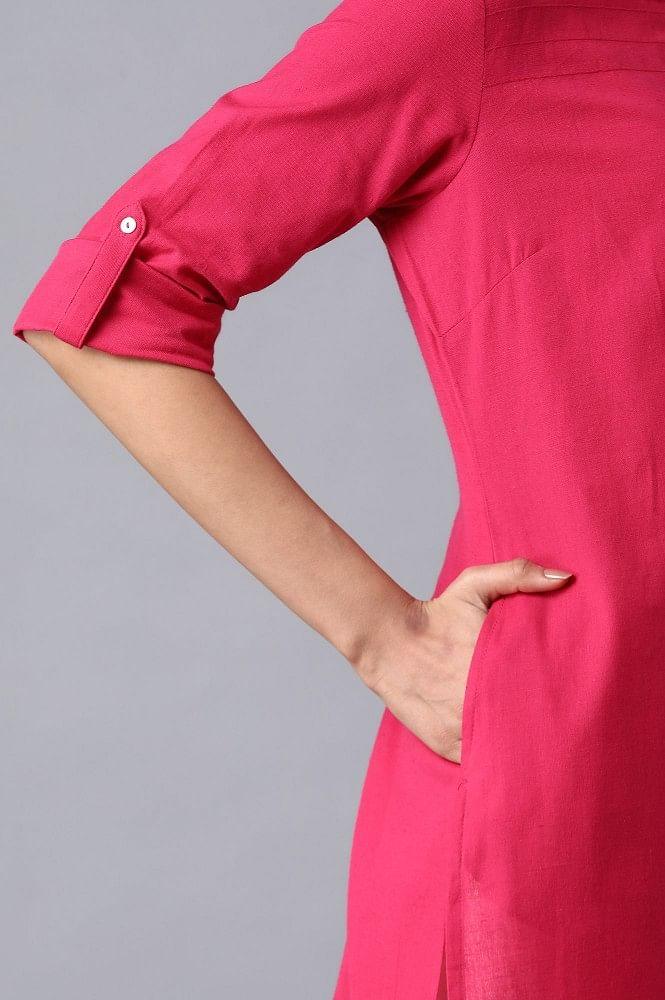 Pink Round Neck Solid kurta - wforwoman