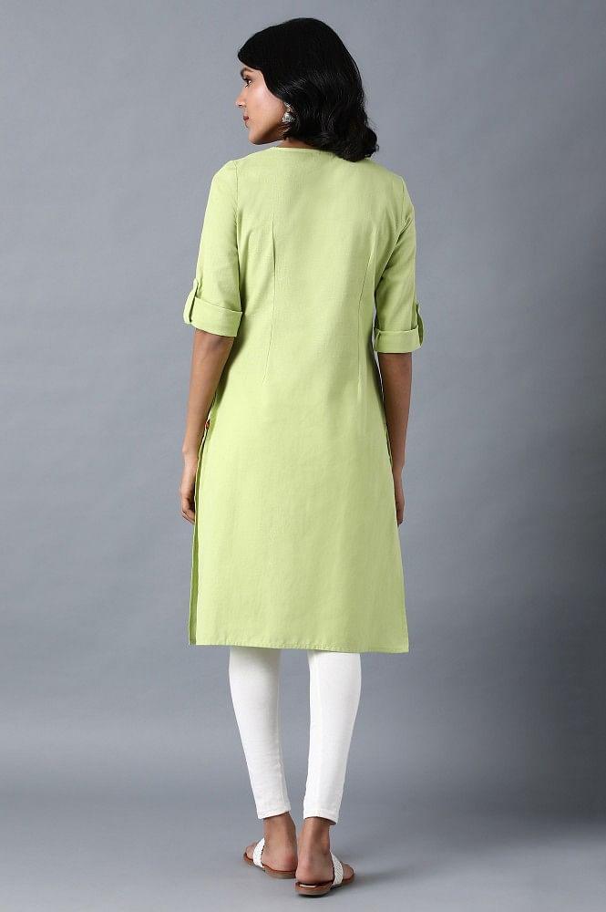 Green Round Neck Solid kurta - wforwoman