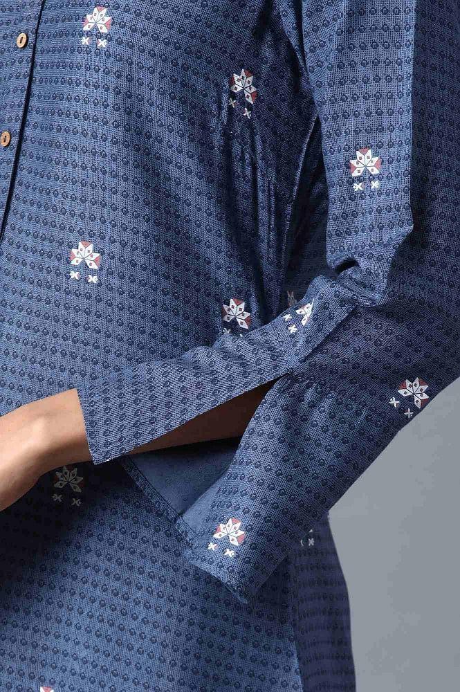 Blue Round Neck Printed kurta - wforwoman