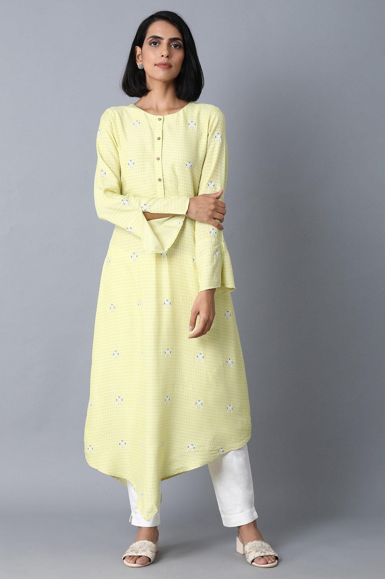 Light Yellow Printed kurta - wforwoman