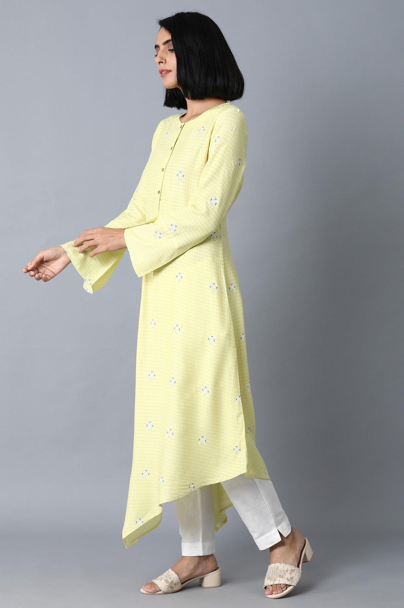 Light Yellow Printed kurta - wforwoman