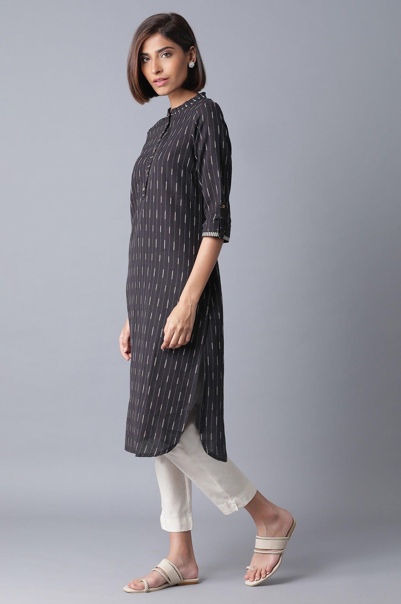 Grey and Ecru Straight kurta - wforwoman