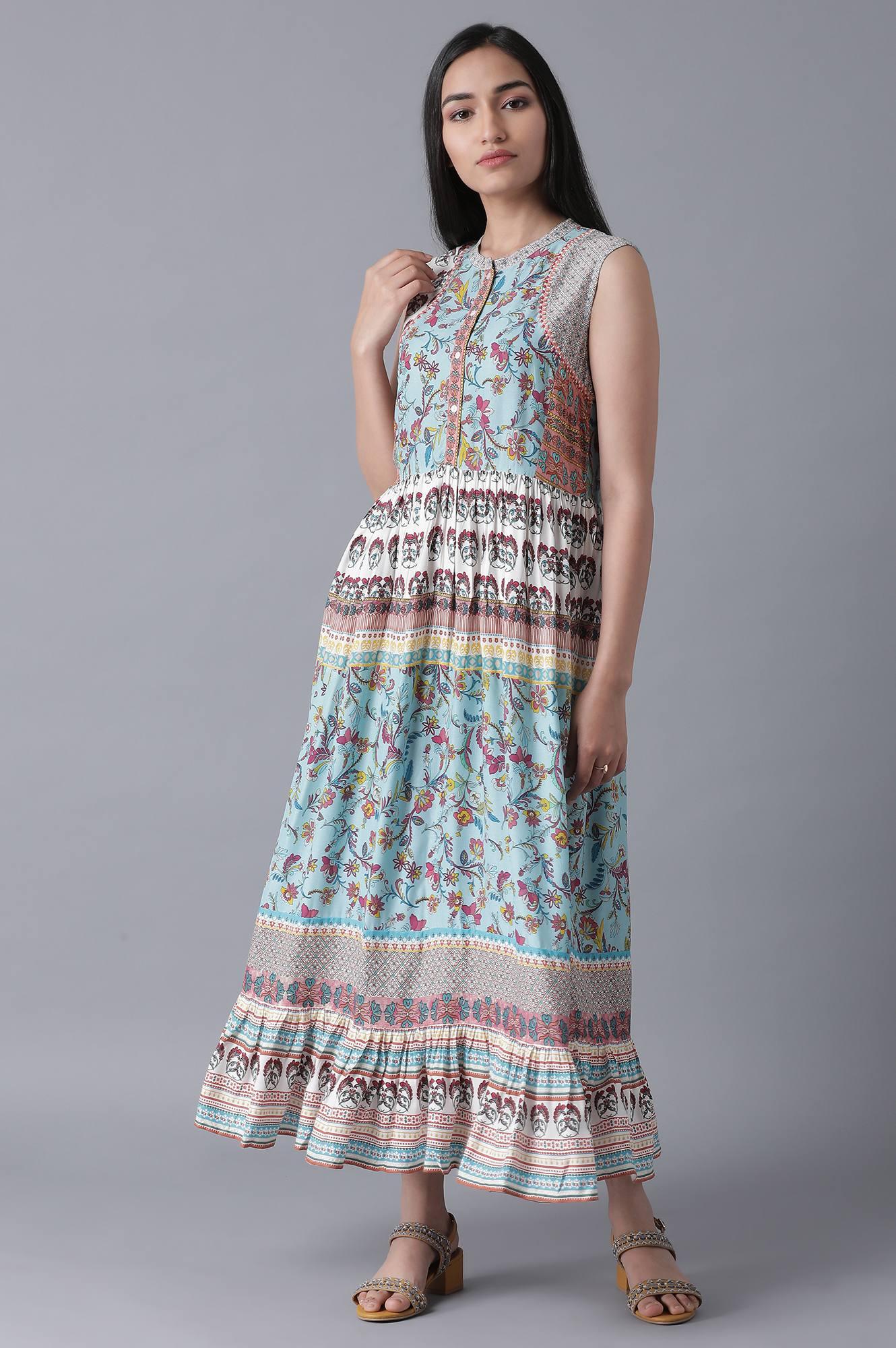 Soft Multicoloured Floral Print Tiered Dress - wforwoman