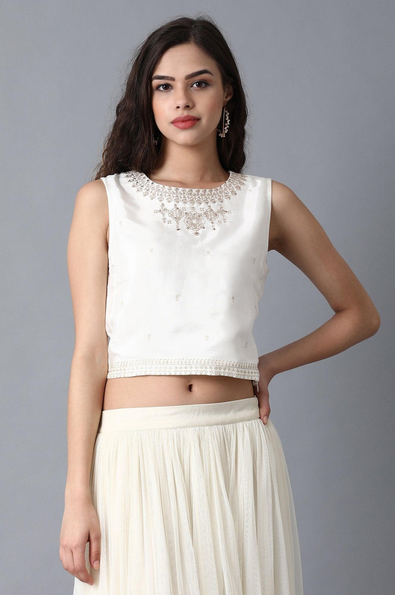 Ecru Round Neck Crop Top - wforwoman