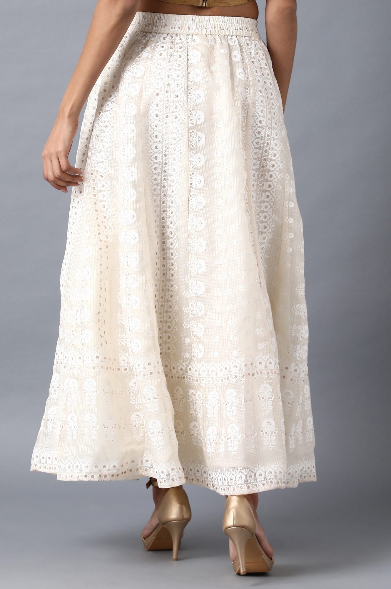 White Printed Layered Skirt