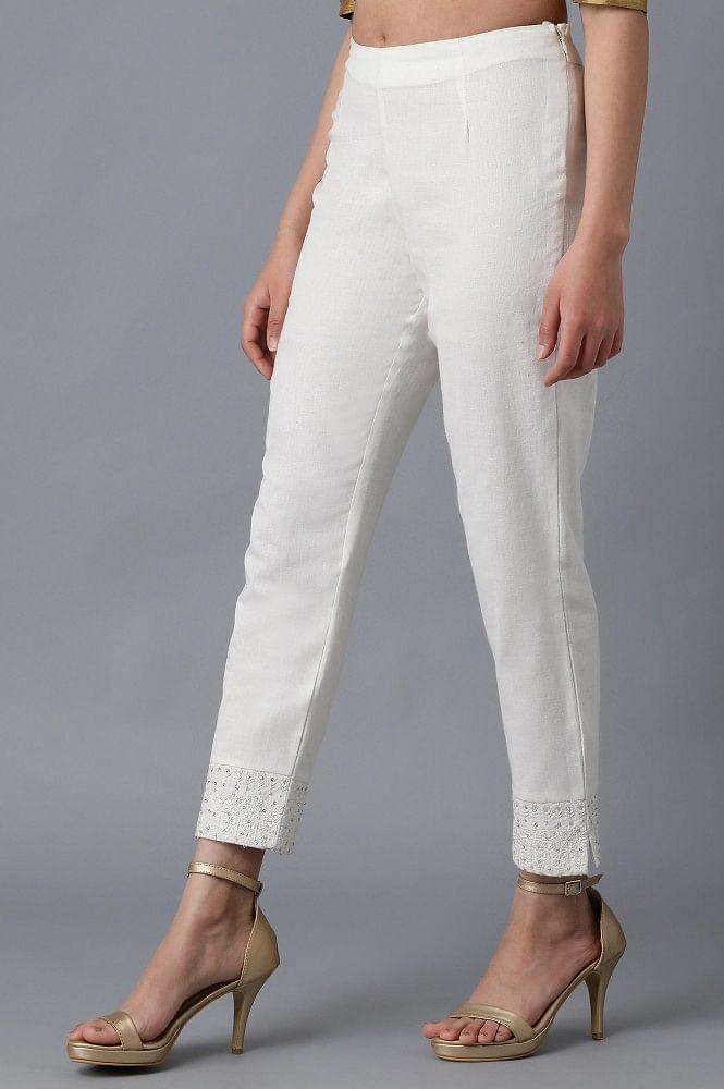 White Solid Pants - wforwoman