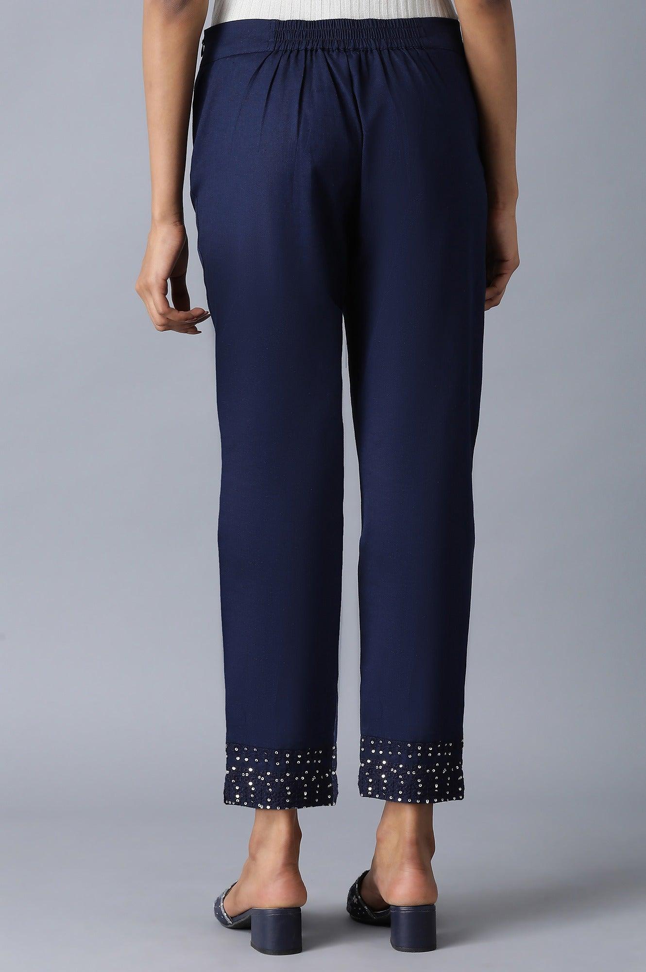 Blue Embroidered Slim Pants - wforwoman