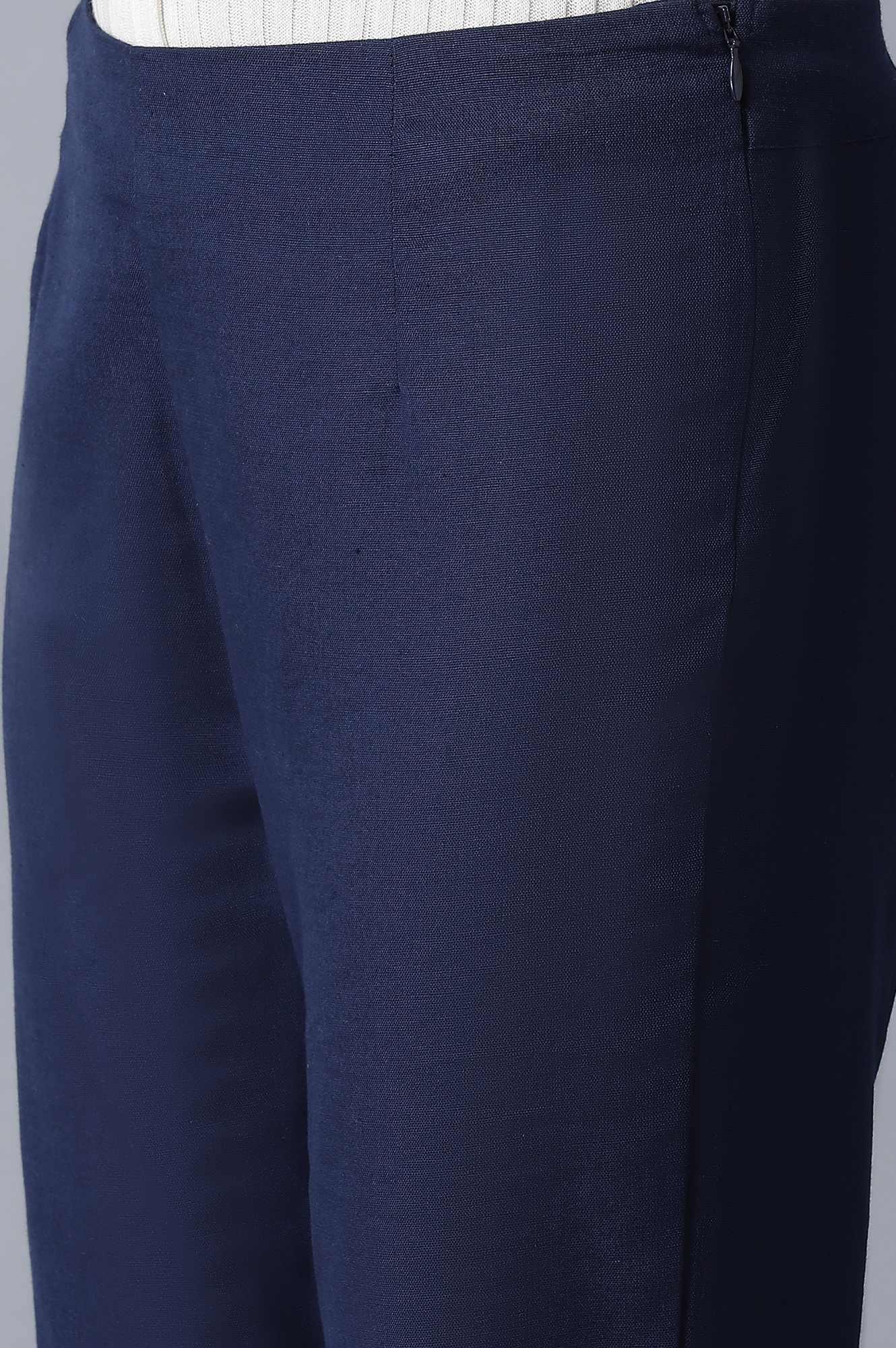 Blue Embroidered Slim Pants - wforwoman