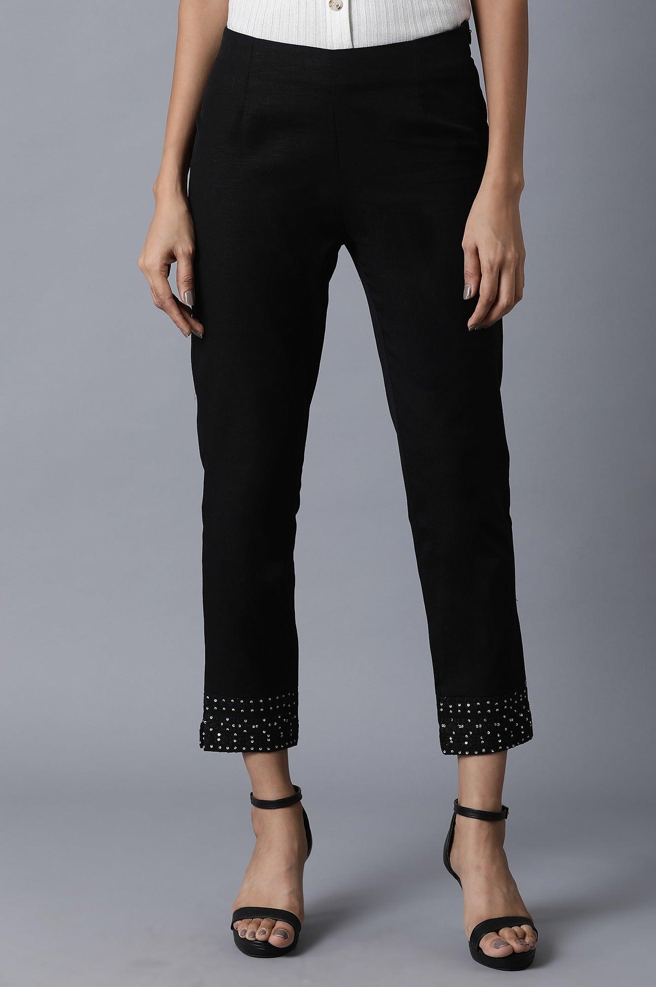 Jet Black Embroidered Slim Pants - wforwoman