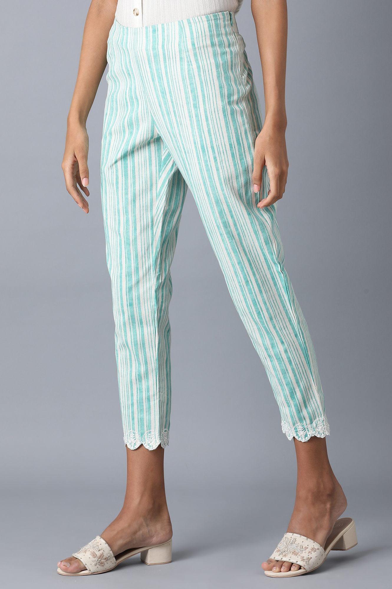 Light Blue Stripes Slim Pants - wforwoman