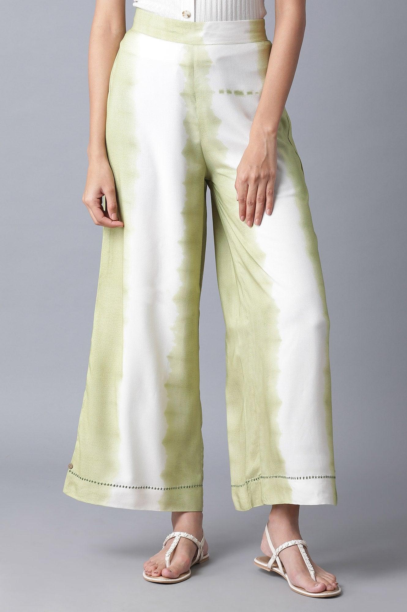 Olive Green & Ecru Parallel Pants - wforwoman