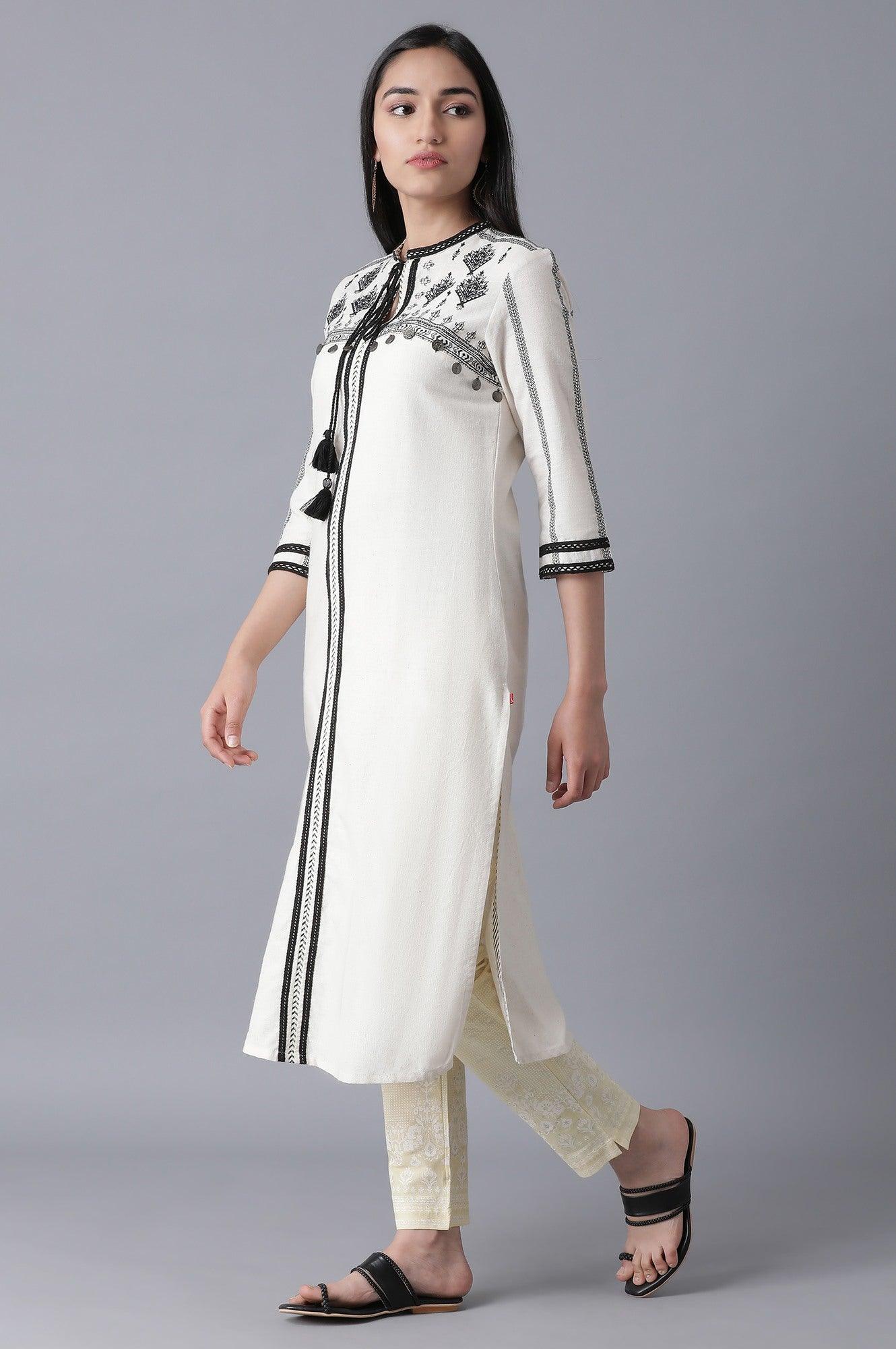 Pale Yellow Printed Slim Pants - wforwoman