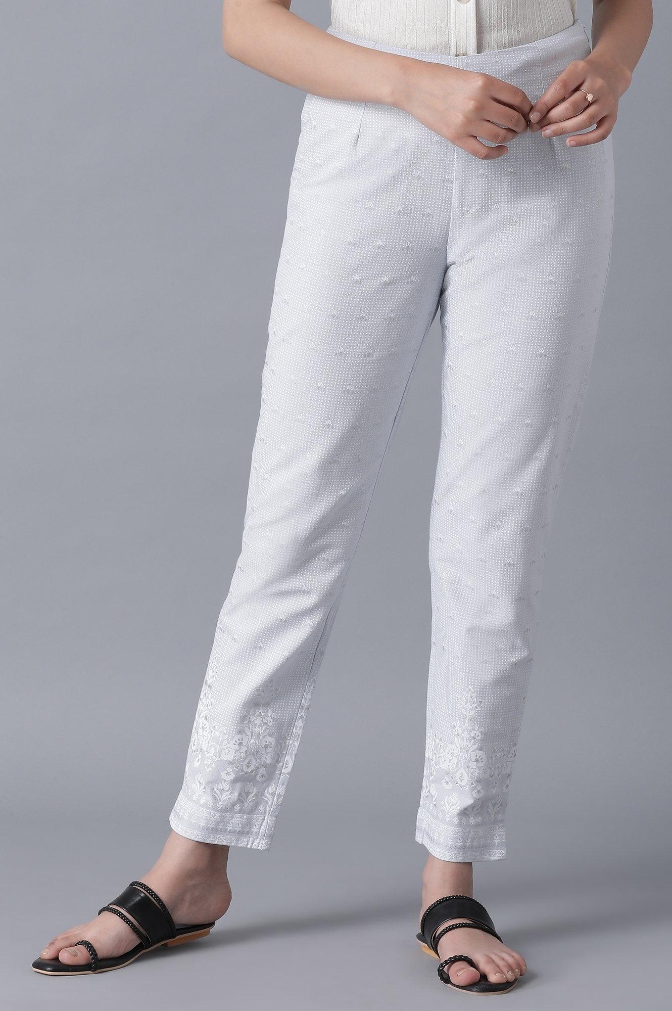 Powder Blue Printed Slim Pants - wforwoman