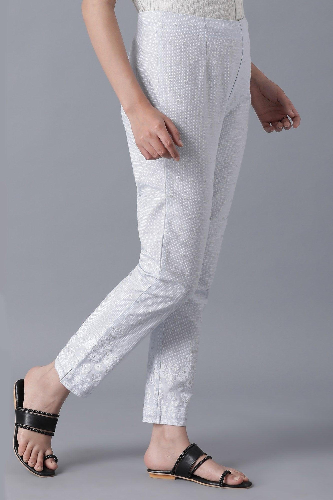 Powder Blue Printed Slim Pants - wforwoman