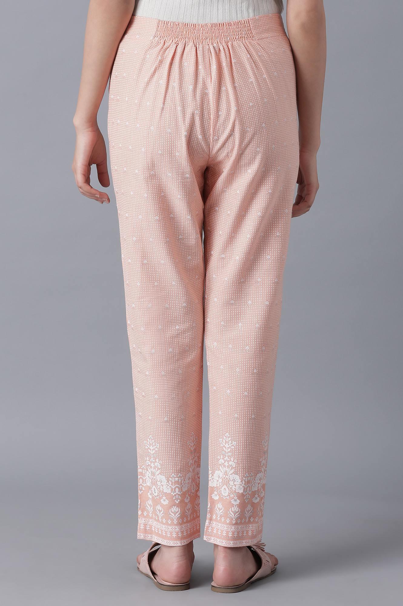 Peach Printed Slim Pants - wforwoman