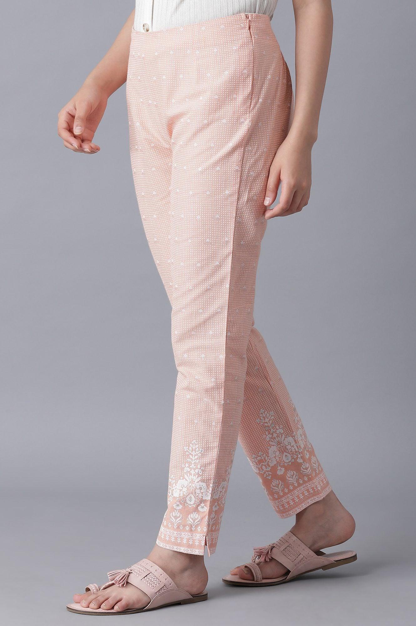 Peach Printed Slim Pants - wforwoman
