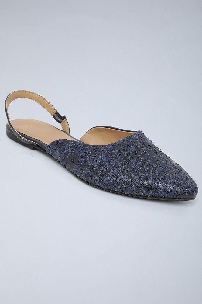 Blue Embroidered Flat Bellies - wforwoman
