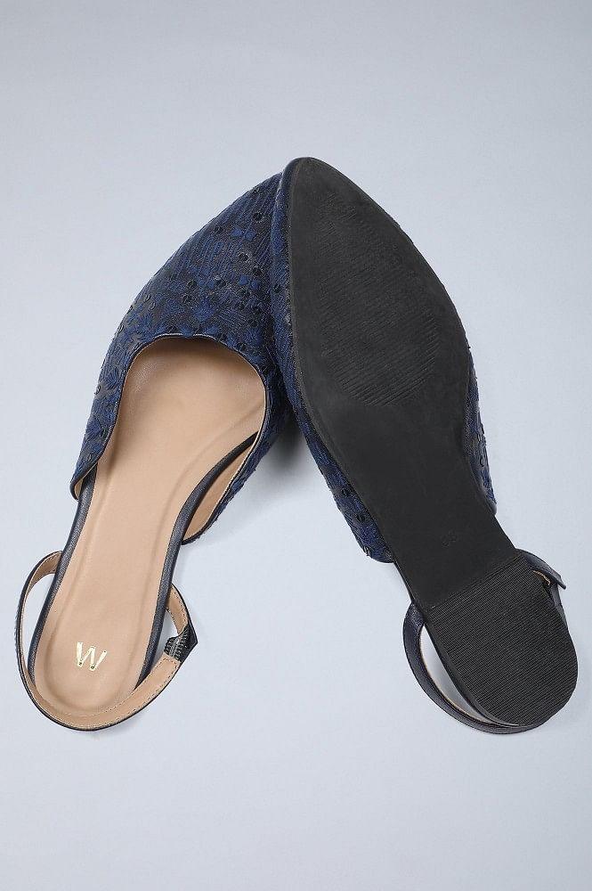 Blue Embroidered Flat Bellies - wforwoman