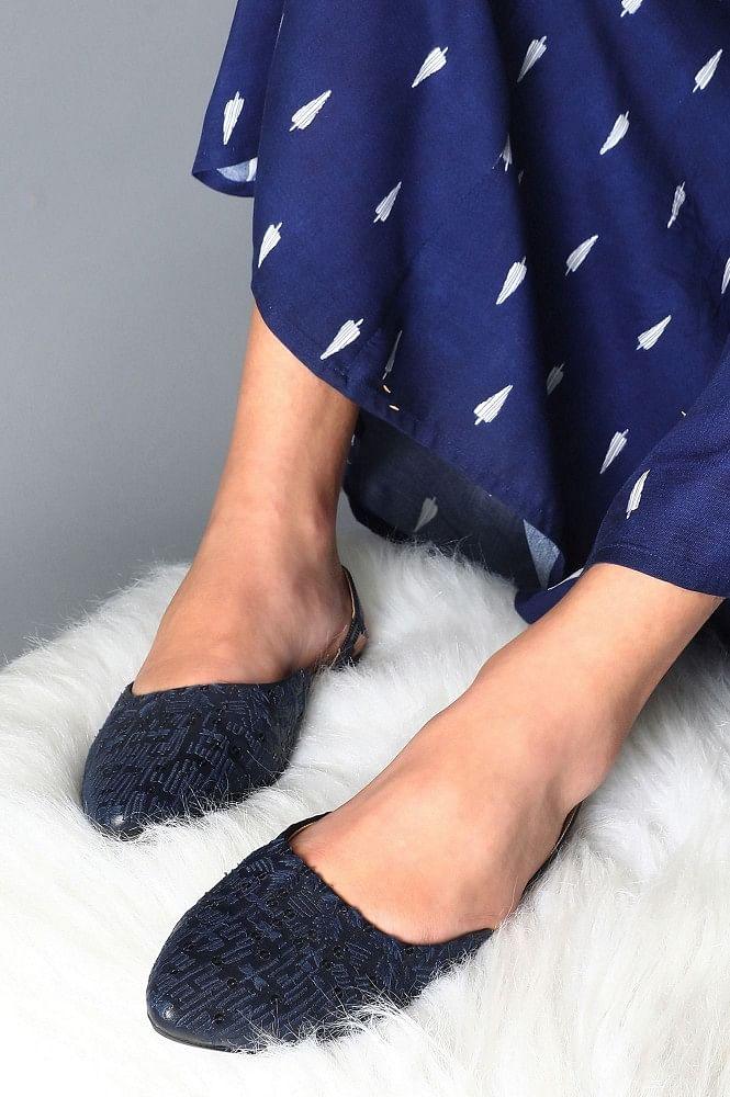 Blue Embroidered Flat Bellies - wforwoman