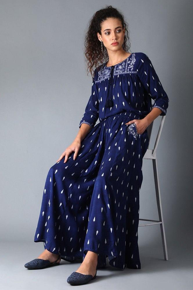 Blue Embroidered Flat Bellies - wforwoman