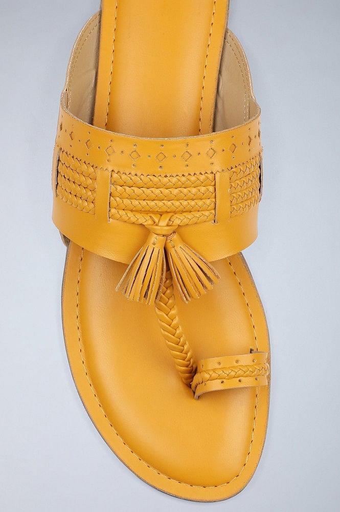 Mustard Braided Kolhapuri Flats - wforwoman