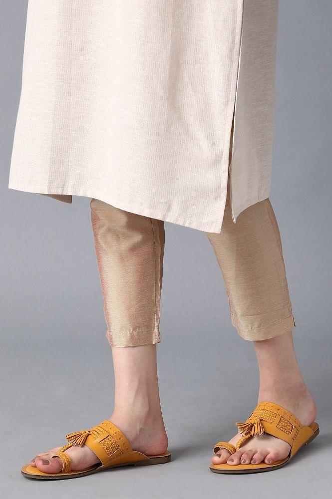 Mustard Braided Kolhapuri Flats - wforwoman