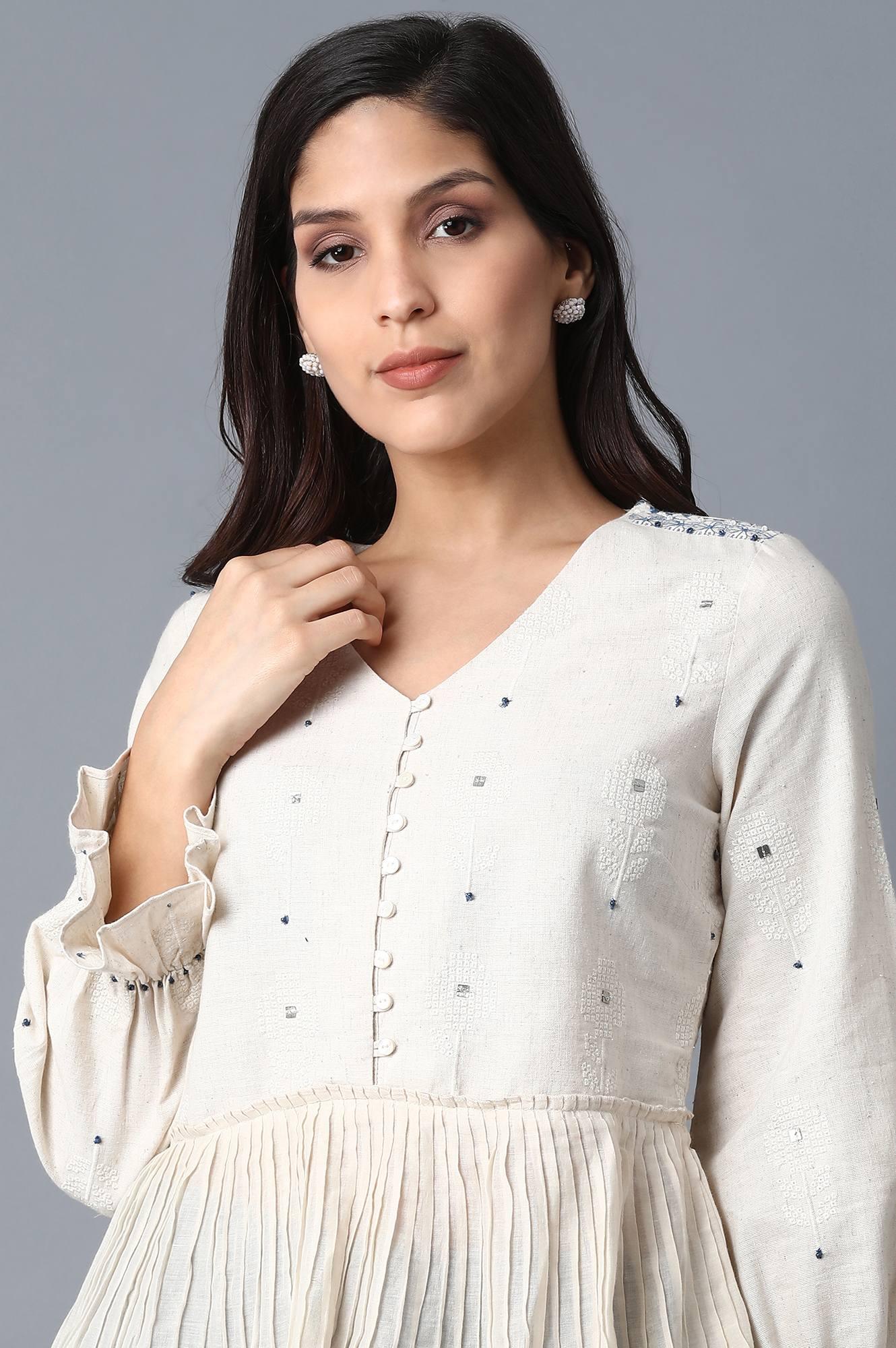 Ecru Peplum Top-Steel Blue Palazzo Set - wforwoman