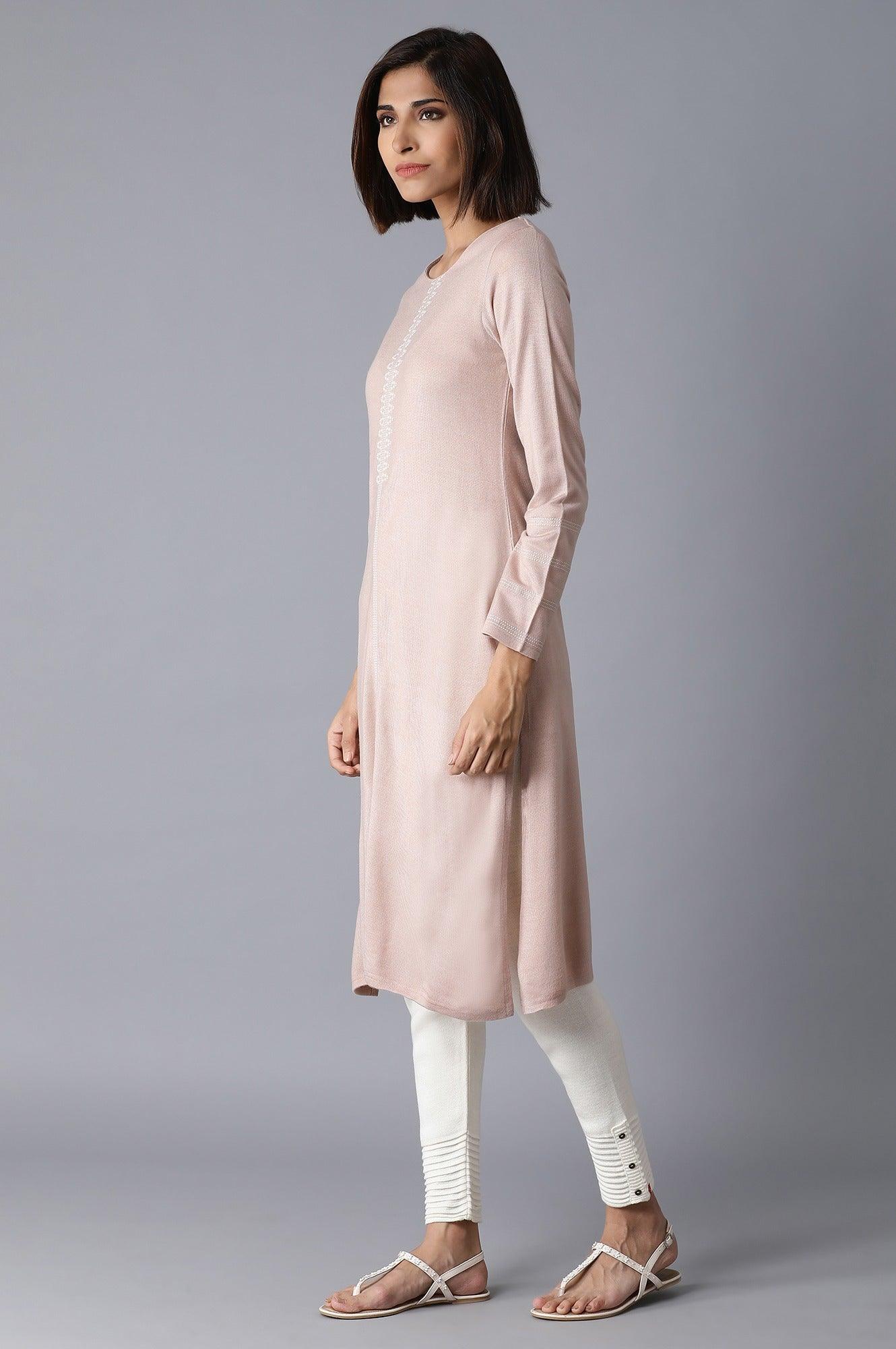 Pink Acrylic Straight kurta - wforwoman